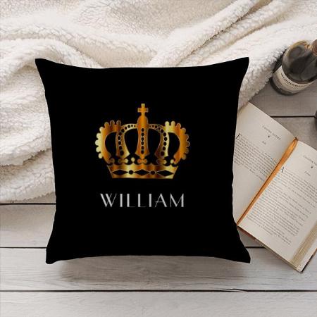 Royal Gold Crown Personalized Name Black Customized Photo Printed Cushion