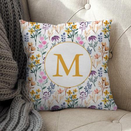 Colorful Spring Flower Watercolor Pattern Monogram Customized Photo Printed Cushion