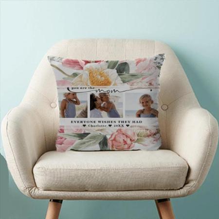 Mother's Day | Floral Three Photo Collage Customized Photo Printed Cushion