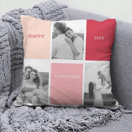 Three Photos Happy Valentines Day Customized Photo Printed Cushion