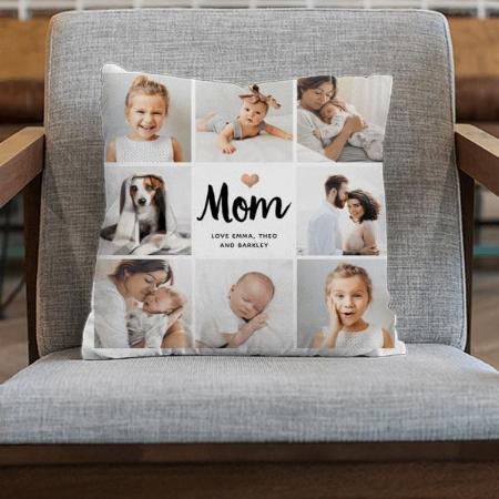 Simple and Chic Photo Collage for Mom with Heart Customized Photo Printed Cushion