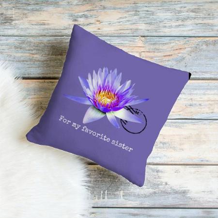 Lilac Water lily With Text Customized Photo Printed Cushion