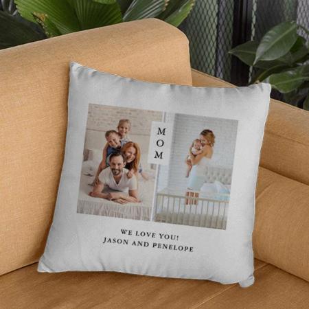 Modern Two Photo Grid For Mom Customized Photo Printed Cushion