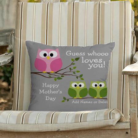 Mothers Day Cute Owls - Whooo loves you Customized Photo Printed Cushion