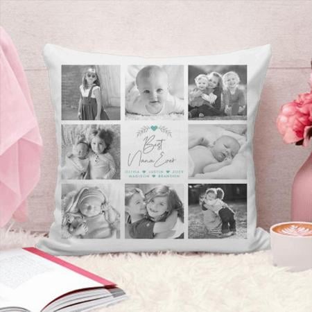 Best Mom Ever Modern Script 8 Photo Collage Customized Photo Printed Cushion