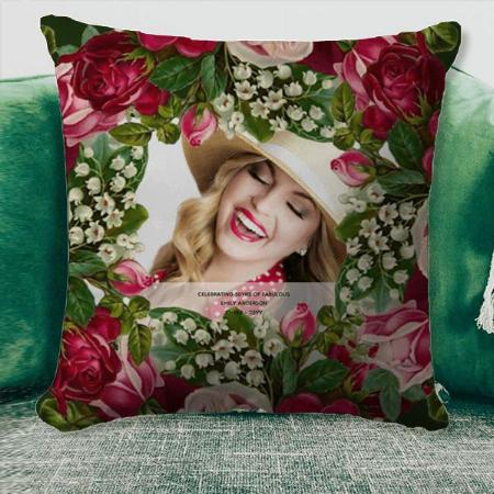 Vintage Rose Floral Design with Photo Customized Photo Printed Cushion
