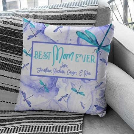 Mothers Day Blue Turquoise Dragonfly Customized Photo Printed Cushion