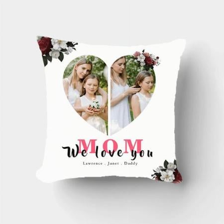 White Heart Shaped Gift for Mothers day Customized Photo Printed Cushion