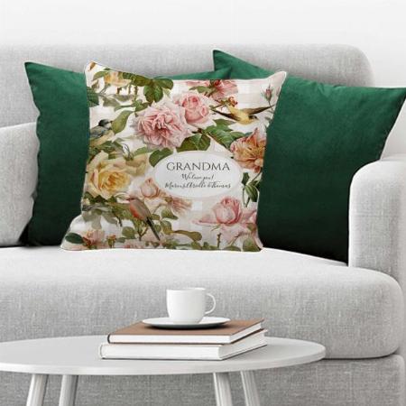 Rose Floral Elegant Blush Pink Grandma Customized Photo Printed Cushion