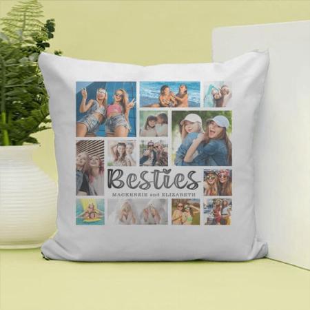 Modern Best Friends BESTIES 13 Photo Collage Customized Photo Printed Cushion
