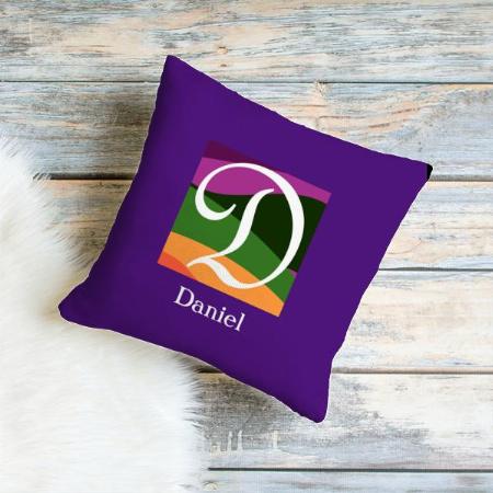Modern Monogram Initial Letter Purple Customized Photo Printed Cushion