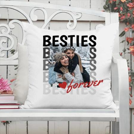 Red Grey Besties Forever Typography Photo Overlap Customized Photo Printed Cushion