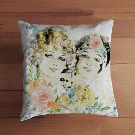 Boy and Girl Floral Design Customized Photo Printed Cushion