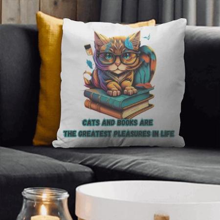 Cat and Books Customized Photo Printed Cushion