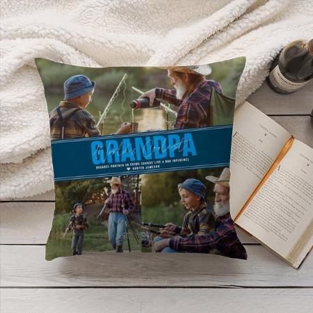World's Best Grandpa | Modern Photo Collage Customized Photo Printed Cushion