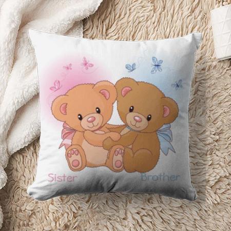 Sister & Brother Teddy Design Customized Photo Printed Cushion