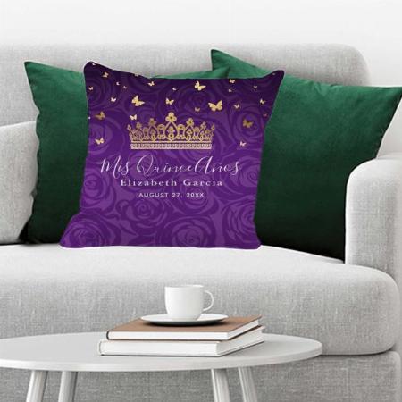 Purple Rose Gold Crown Customized Photo Printed Cushion
