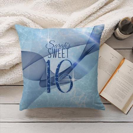 Sparkling Swirls Sweet Sixteen Blue Customized Photo Printed Cushion