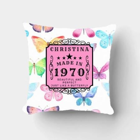 Birthday 1970 Butterfly Add Your Name Customized Photo Printed Cushion