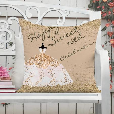 Girly Rose Gold Big Ball Gown Sweet 16th Birthday Customized Photo Printed Cushion