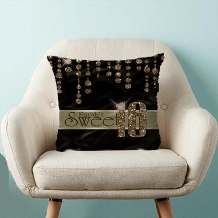 Sweet Sixteen Black Gold Customized Photo Printed Cushion