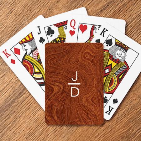 Modern Trendy Woodgrain Monogram Customized Photo Printed Playing Cards