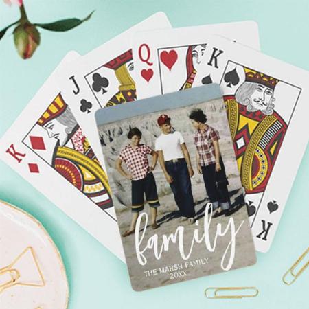 Photo Vertical Custom Script Family Text Customized Photo Printed Playing Cards
