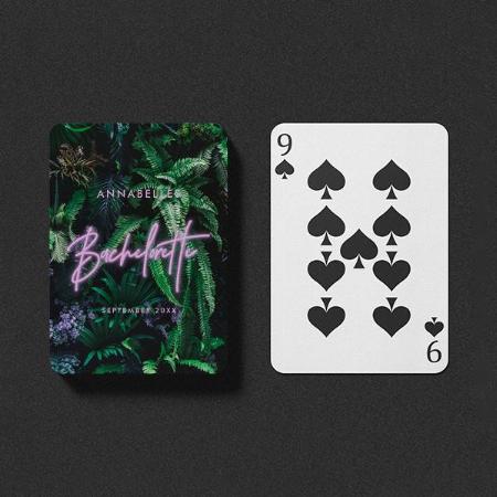Modern Bright Purple Girly Neon Bachelorette Customized Photo Printed Playing Cards