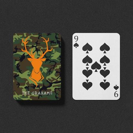 Orange Deer Buck Hunting Monogram Customized Photo Printed Playing Cards