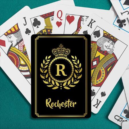 Royal Crown Laurel Wreath Black Gold Monogrammed Customized Photo Printed Playing Cards