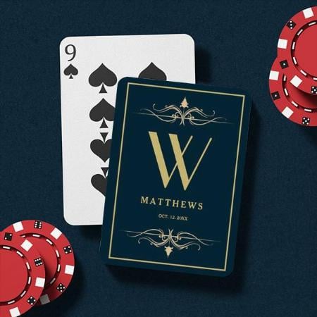 Navy blue gold Personalized Monogram Customized Photo Printed Playing Cards