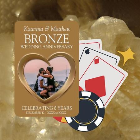8th Wedding Anniversary Bronze Heart Photo Customized Photo Printed Playing Cards