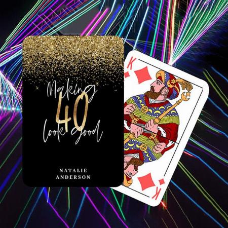 Glitter Black and Gold 40th Birthday Customized Photo Printed Playing Cards