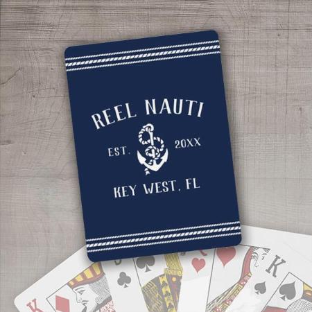 Navy & White Nautical Anchor Boat Name Customized Photo Printed Playing Cards