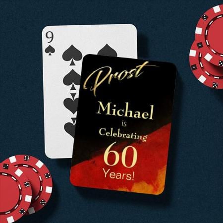 Prost Black Red Gold 60th Birthday Customized Photo Printed Playing Cards