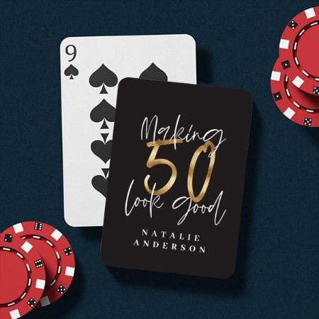 Making 50 Look Good Gold Birthday Celebration Customized Photo Printed Playing Cards