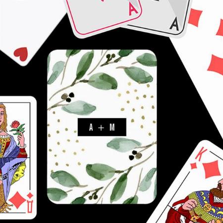 Modern Watercolor Greenery Design Customized Photo Printed Playing Cards
