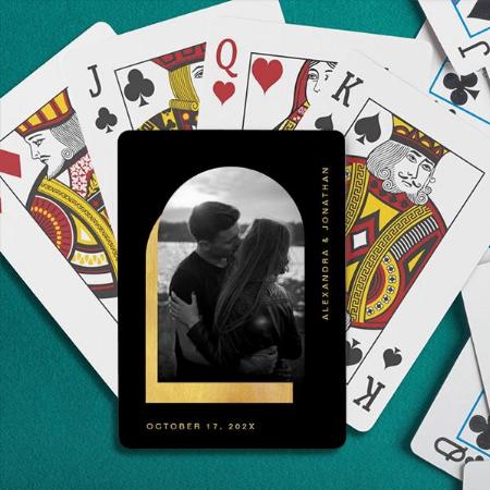 Simple Arch | Modern Black and Gold with Photo Customized Photo Printed Playing Cards