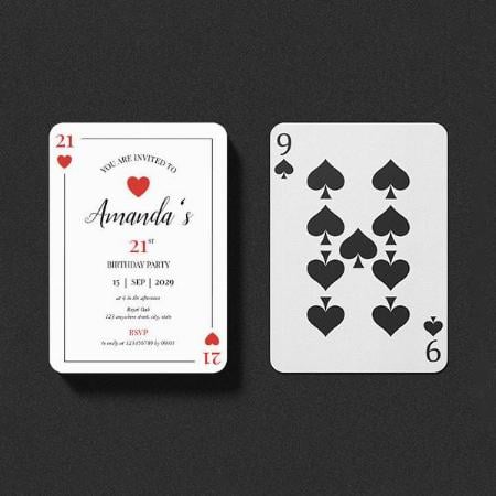 Hearts Playing Card 21st Birthday Customized Photo Printed Playing Cards