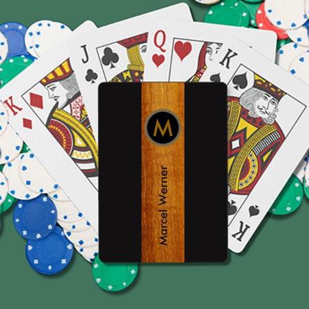Monogrammed Wood Color Stripe on Black Customized Photo Printed Playing Cards