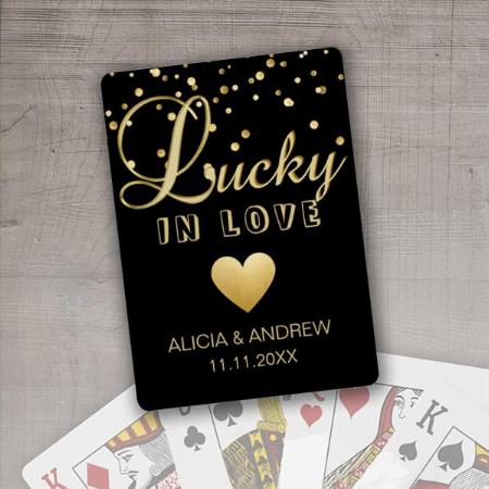 Wedding Lucky In Love Gold Black Customized Photo Printed Playing Cards