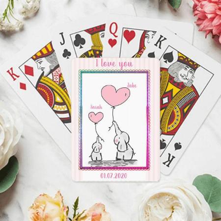 Sweet Pink Elephant Couple Customized Photo Printed Playing Cards