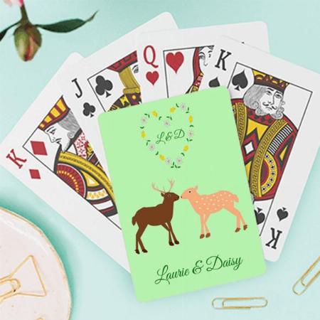 Deer Couple and Daisy Heart Customized Photo Printed Playing Cards