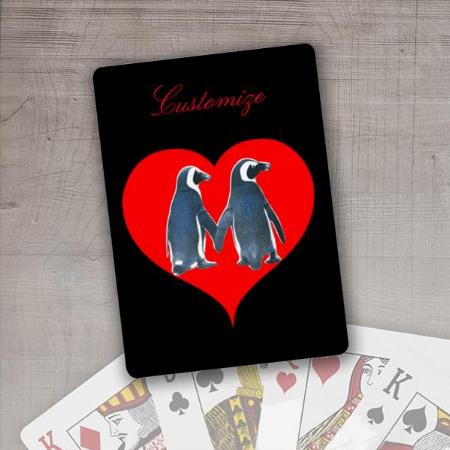 Love Birds Penguin Couple Red Hearts Thunder Customized Photo Printed Playing Cards