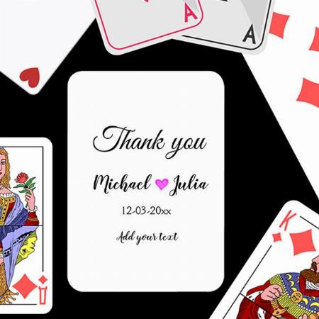 Simple Minimal Thank You Couple Name Heart Glitter Customized Photo Printed Playing Cards