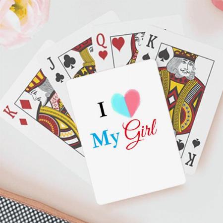 Blue Red Watercolor Heart I love My Girl/Boy Customized Photo Printed Playing Cards