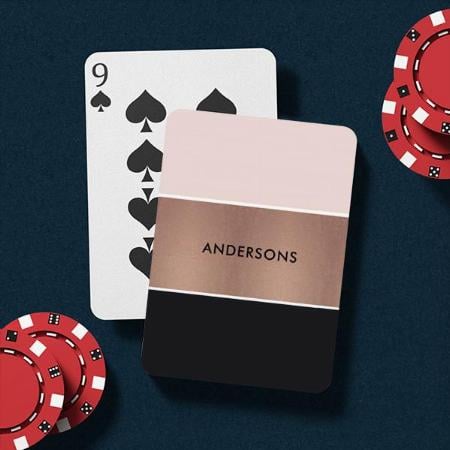 Rose Gold Blush Pink Copper Black Strips Customized Photo Printed Playing Cards