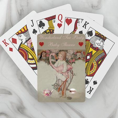 Alice & Pink Flamingo Baby Shower Tea Party Customized Photo Printed Playing Cards