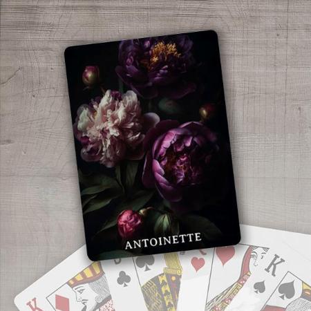 Dark Romantic Purple Peonies Flowers Customized Photo Printed Playing Cards