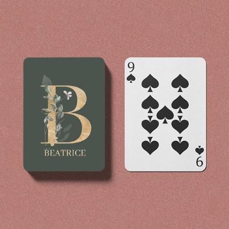 B Monogram Floral Customized Photo Printed Playing Cards